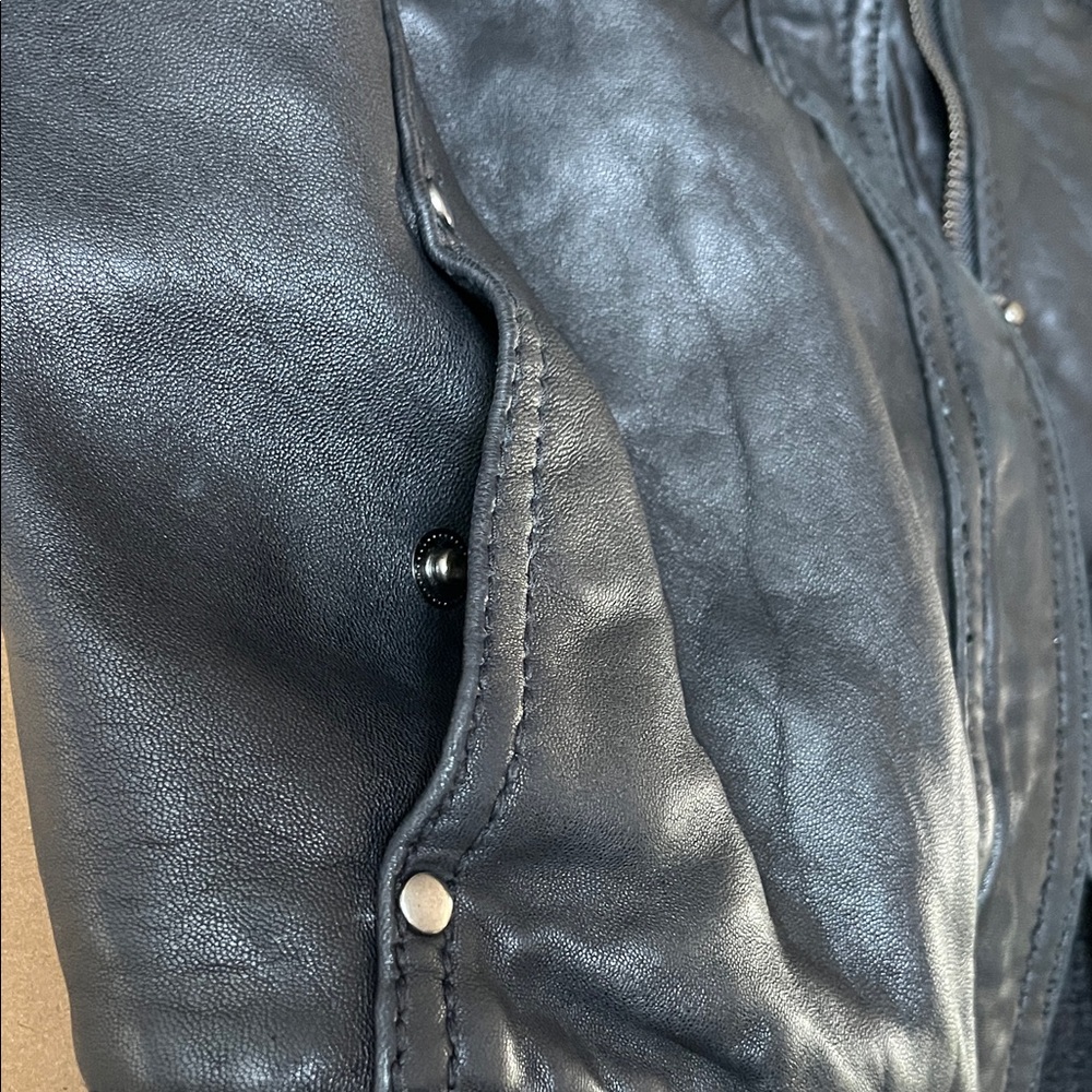 MICHAEL Michael Kors Black Leather Bomber Jacket Ribbed Knit Trim Size M - Picture 8 of 9